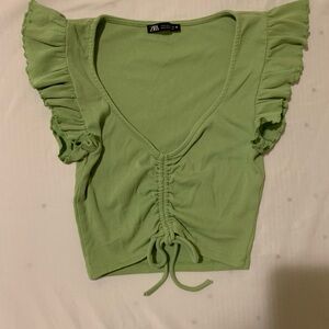 Zara Light Green Ruffled Crop Top
